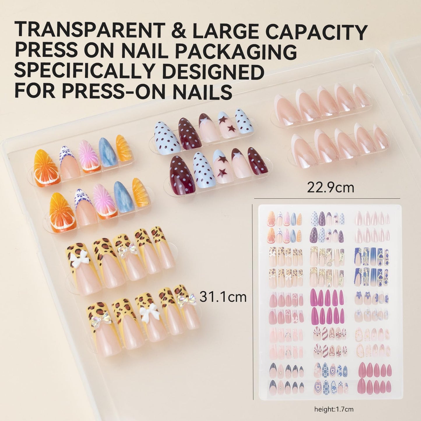 ESUOHYM Nails Storage Box with Stand for Fake Nail,Large Empty Nail Box Case Use for Press On Display & Storage,Nail holder for Painting Practice,Acrylic Nail Display Stand for Design Home