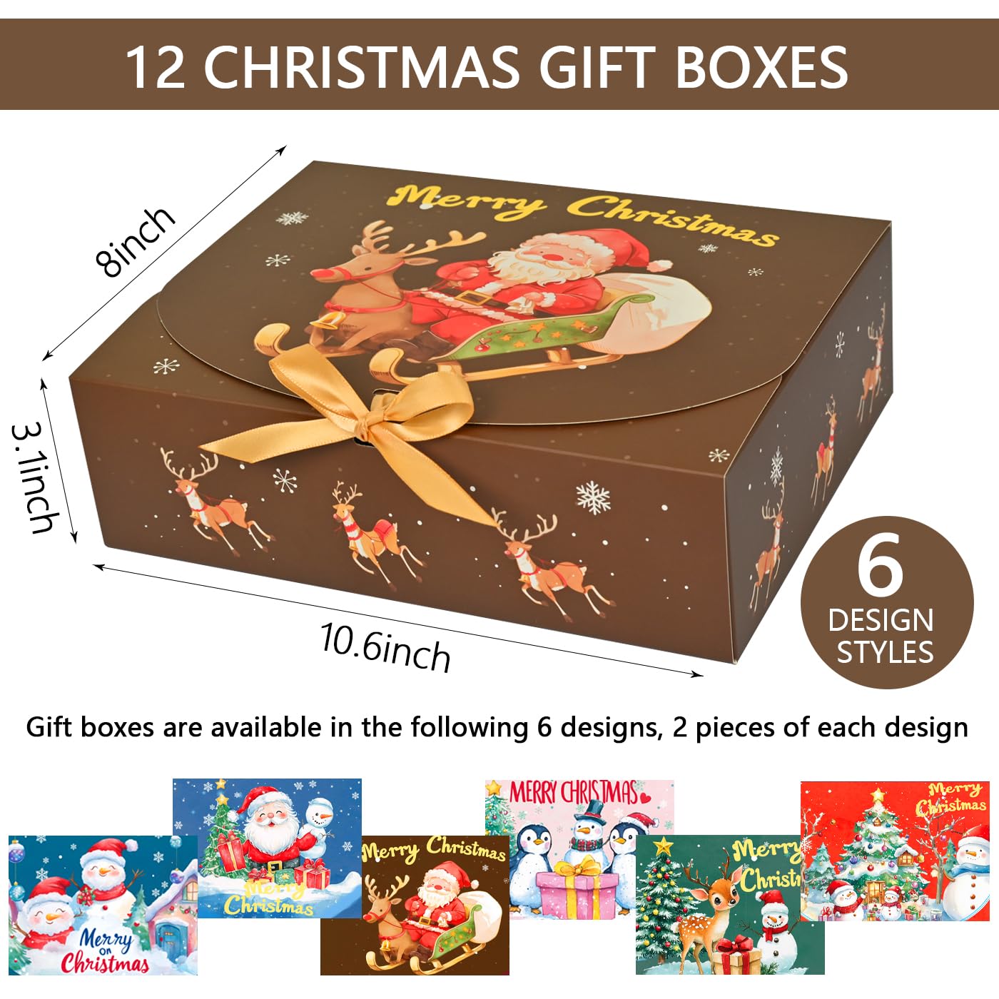 Xylitic 12Pack Christmas Boxes for Gifts with Lids, 10.6×7.8×3.1 Inch Christmas Gift Boxes with Lids for Presents, Xmas Holiday Wrapping Boxes for Gifts