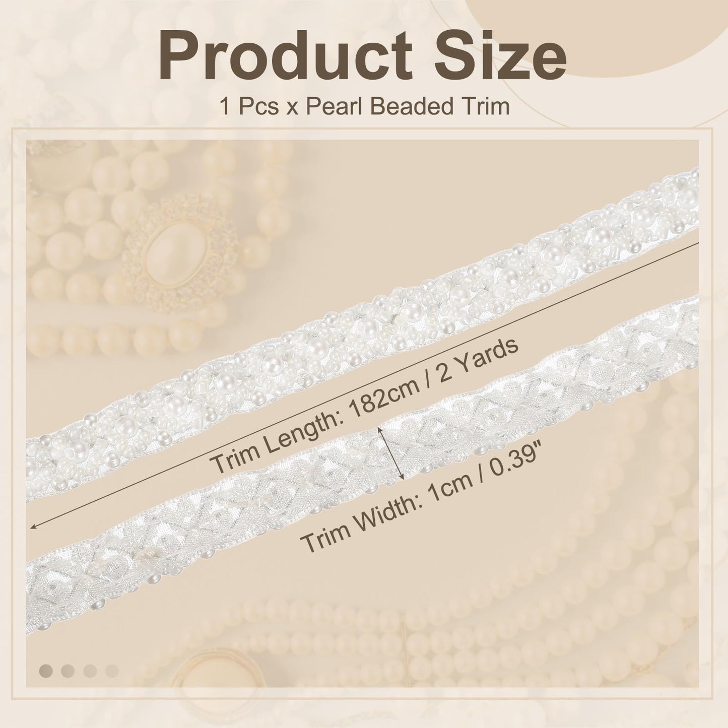 uxcell 2 Yards Pearl Beaded Trim, 1cm Bridal Lace Ribbon Trimming Edge Embellishments for Sewing Wedding Party Dress Fabric DIY Craft, Solid White