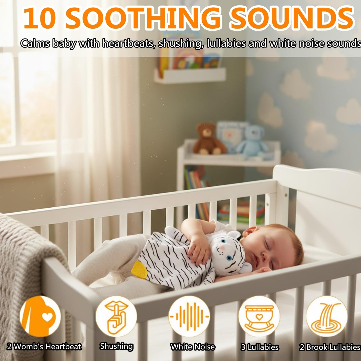 BEREST Rechargeable Baby Sleep Soother, 10 White Noises of Heartbeats & Lullabies Infant Sleeping Aid with Cry Sensor at Naptime Routine, Babies Gift Portable Plush Toddler Snuggle Toy Infant Blanket