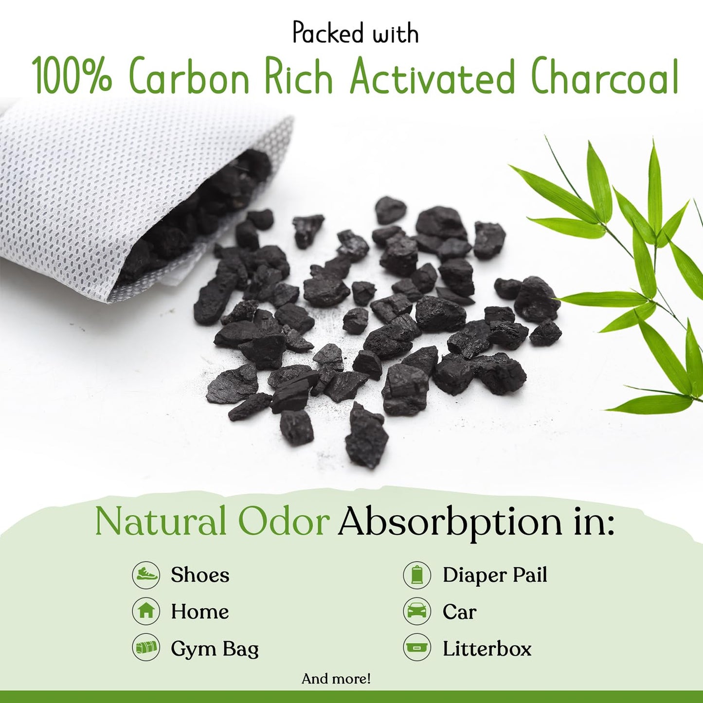 bmbu Charcoal Shoe Deodorizers - Activated Natural Bamboo Air Purifying Bag Insert for Sneakers Oder Eliminator Mini Bags -Absorber/Freshener for Gym Bag,Drawer,Closet,Car,Home, Cat Litter