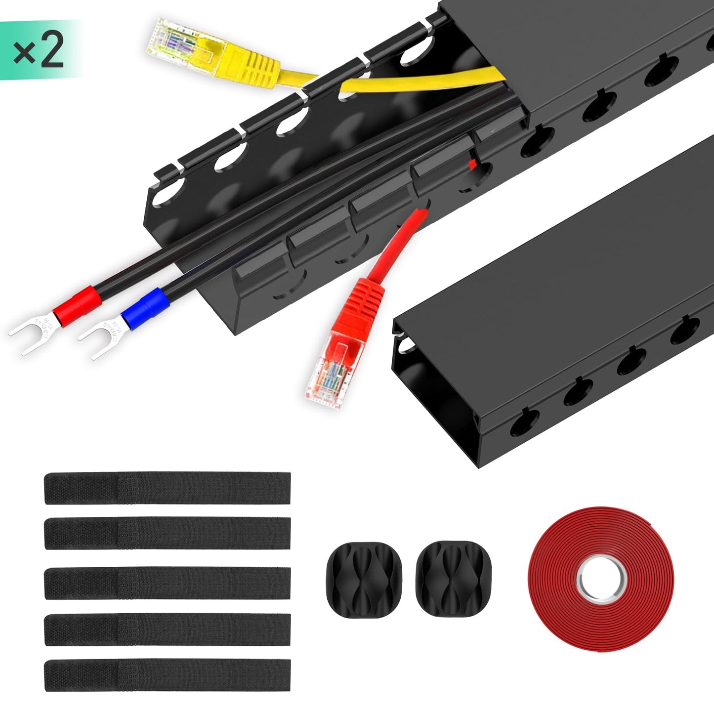 Updated Cable Raceway Kit - 31 (2X15.4) Inch Open Slot Wire Covers for Cords, Under Desk Cable Management System to Hide Under Desk/Tv/Computer/Net/Power Cords, (Pack 2)