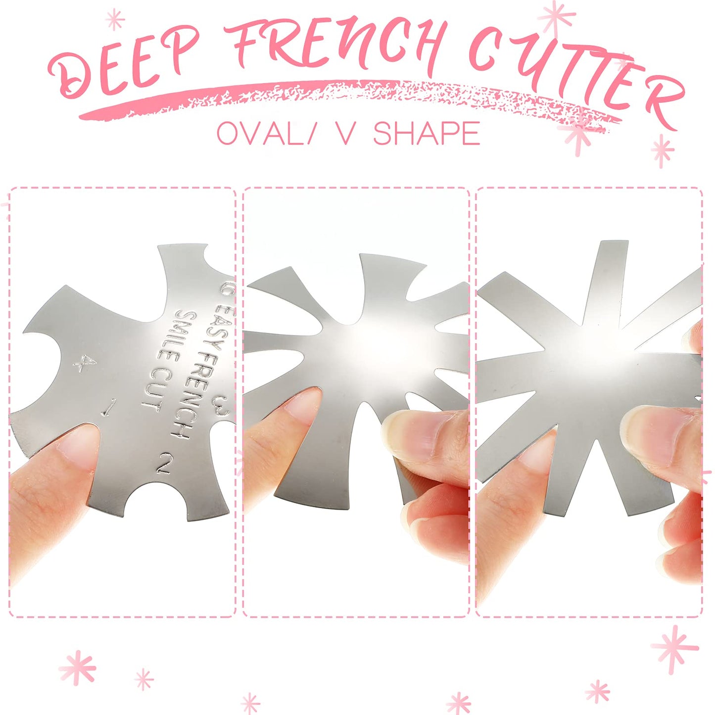 Honoson 12 Pcs French Nail Tip Cutter Tool Kit French Tip Cutters Smile Line Cutter Trimmer Manicure Edge DIY Plate Module with 2 Cutting Knife 5 Spare Blade for Acrylic Nail(Silver)