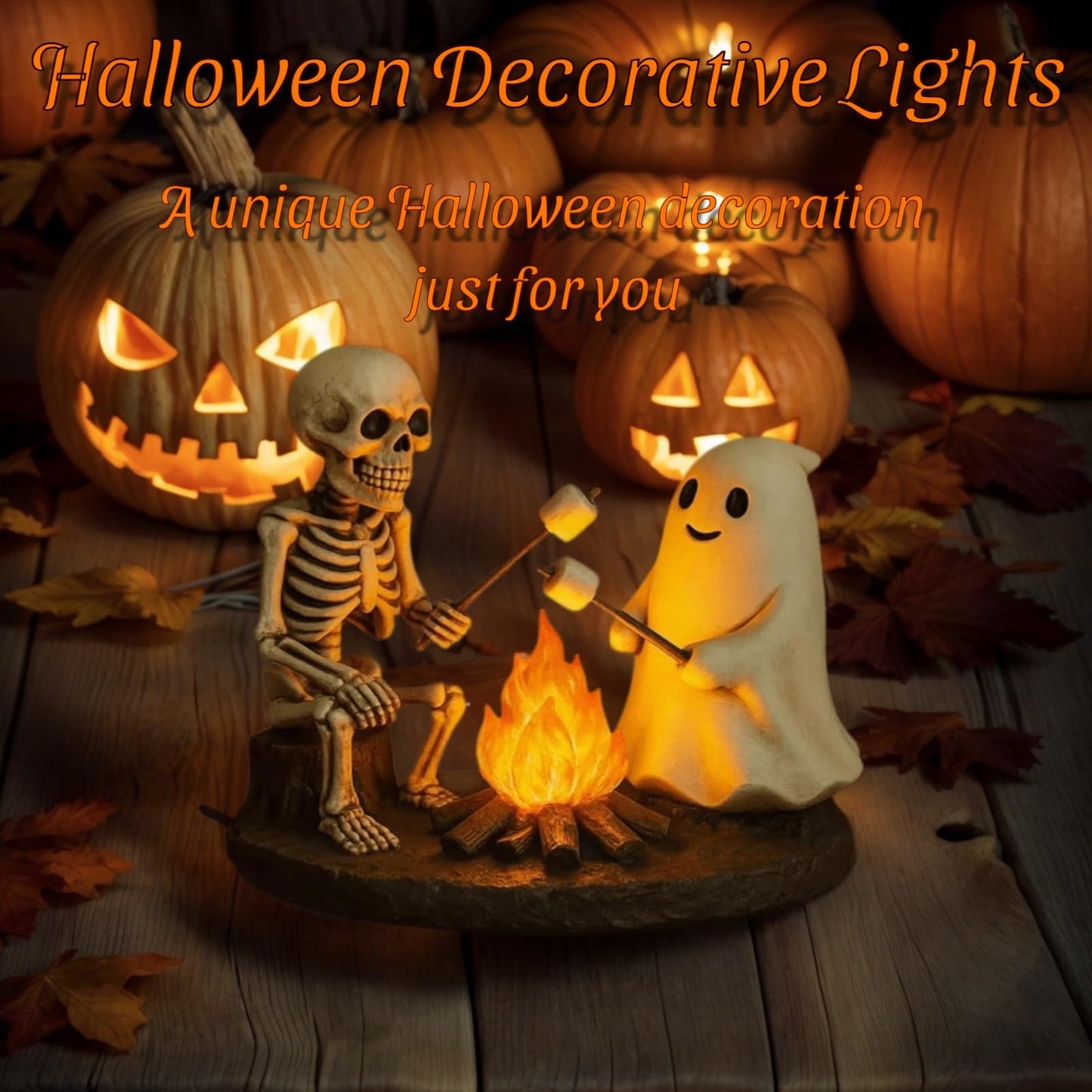 quisenti Skeleton and Ghost Bonfire Night Lamp, Halloween Cute Spooky Campfire Night Light - 3D Cute Spooky Indoor Decor for Home, Party, Gift 2025