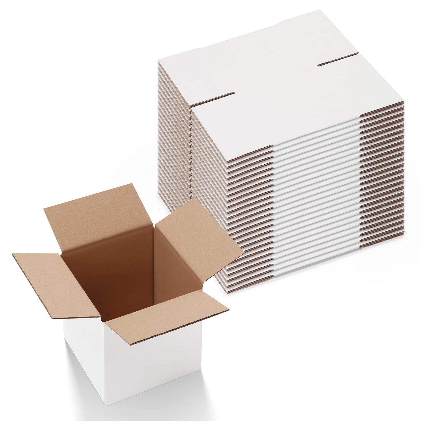Calenzana 6x6x6 Inches Shipping Boxes Set of 25, White Corrugated Cardboard Box for Packing Mailing Small Business