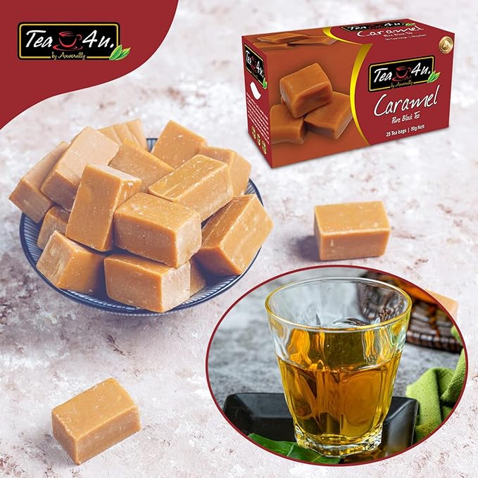 Tea4U Flavored Black Ceylon TeaBags (Caramel) - Ideal Quality from Sri Lanka's Finest Leaves and Expertly Blended - 25 Count