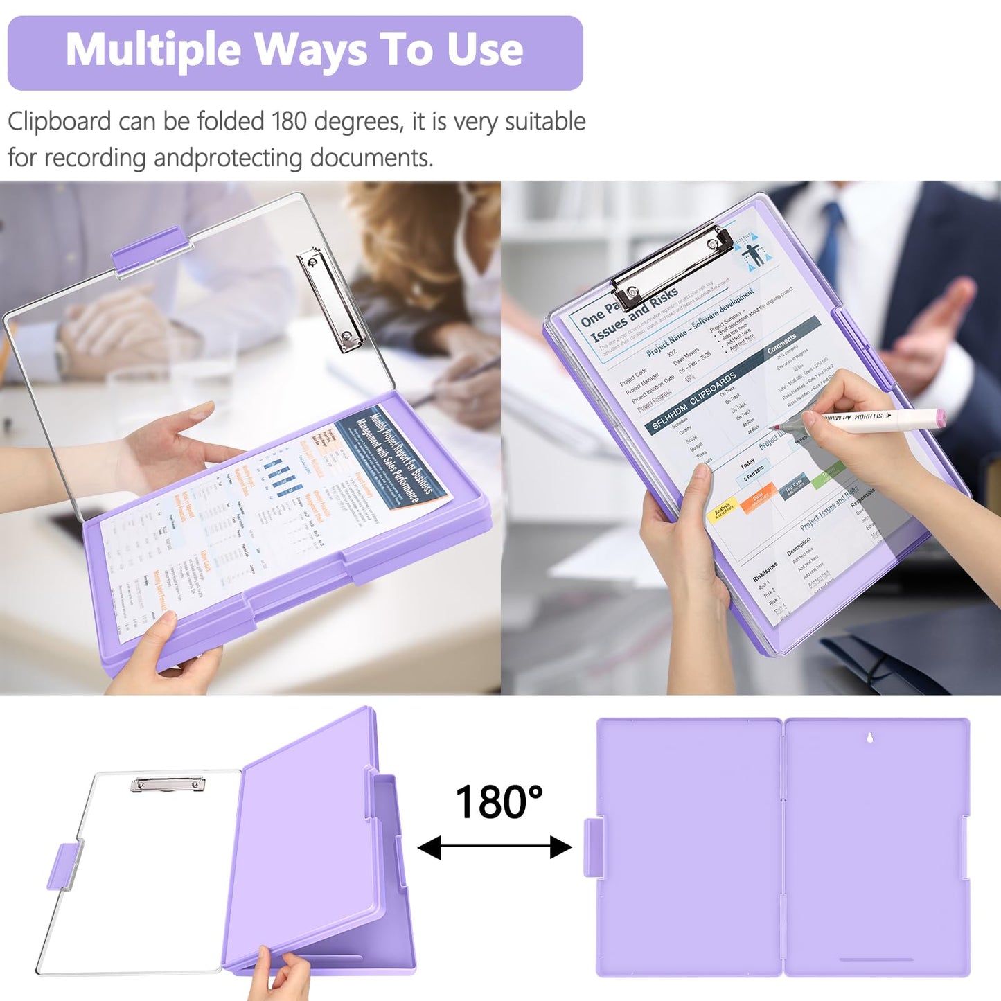 SFLHHDM Clipboard with Storage,Heavy Duty Clip Boards 8.5x11 with 2 Storage Case,Clear Visible Panel Storage Clipboards,Side Opening Nursing Clipboard Folder for Office Supplies-Light Purple