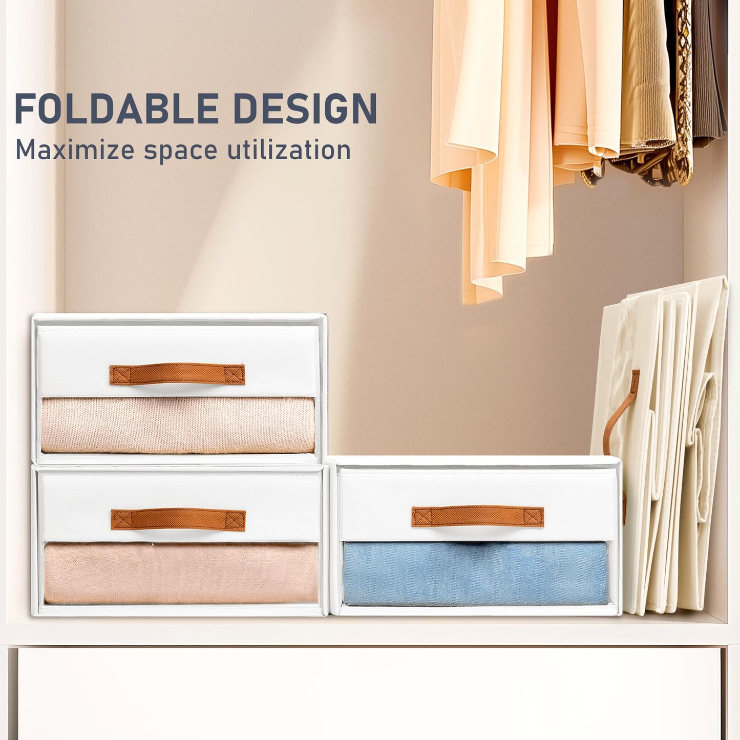 DIMJ Closet Organizers and Storage - Fabric Bins with Drawers for Closet Foldable Clothes Organizers with Clear Window, Stackable Storage Drawers Units for Bedroom, Living Room, 6-Pack, White