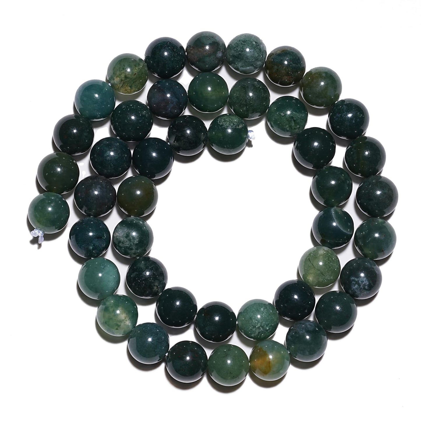 10mm Natural Moss Agate Gemstone Beads Polished Round Smooth Stone Beads for Bracelets Jewelry Making 15inch Loose Beads