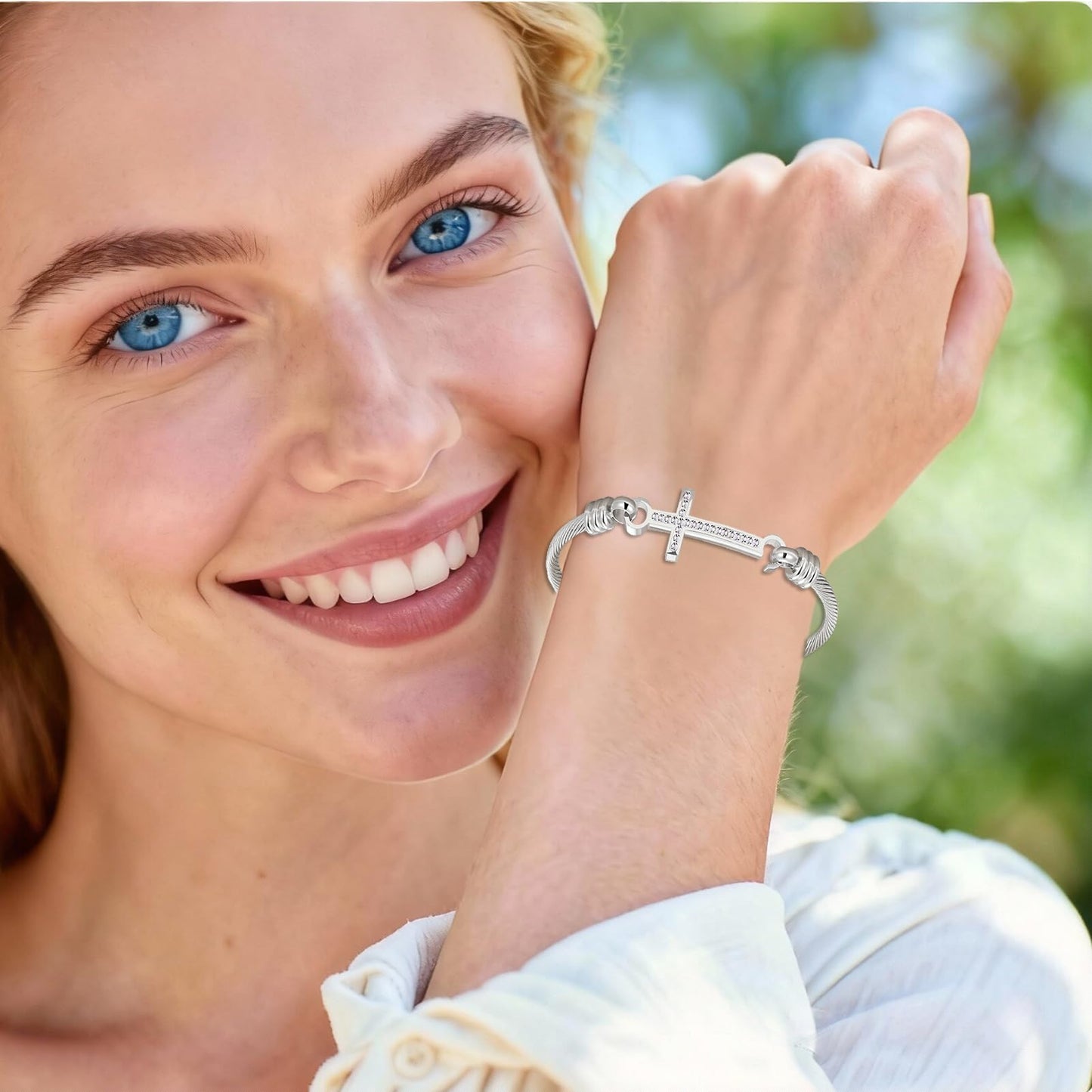 DS Religious Gift for Her Christian Cross Bracelet Bible Verse God is Within Her She Will Not Fall Inspirational Bracelets For Women Stainless Steel Jewelry Gift To Daughter Best Friend (Cross bracelet-Silver 8)