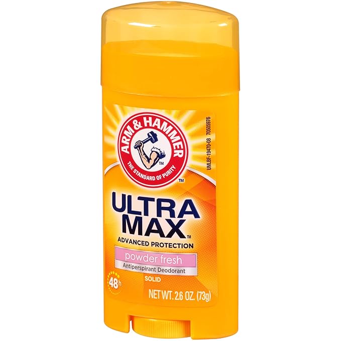 Arm & Hammer Ultra Max Antiperspirant Deodorant, Powder Fresh, Solid, 2.6 Ounce (Pack of 6)