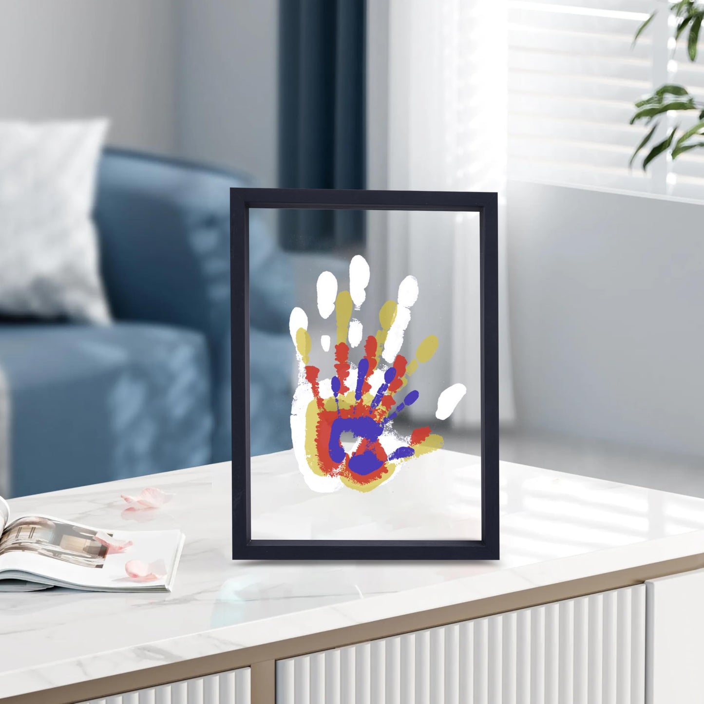 CHERRY CHEERS Family Handprint Kit, DIY Craft Keepsake Wooden Frame, Endless Gift Set, Non-Toxic Paints, Transparent Sheets (Black)