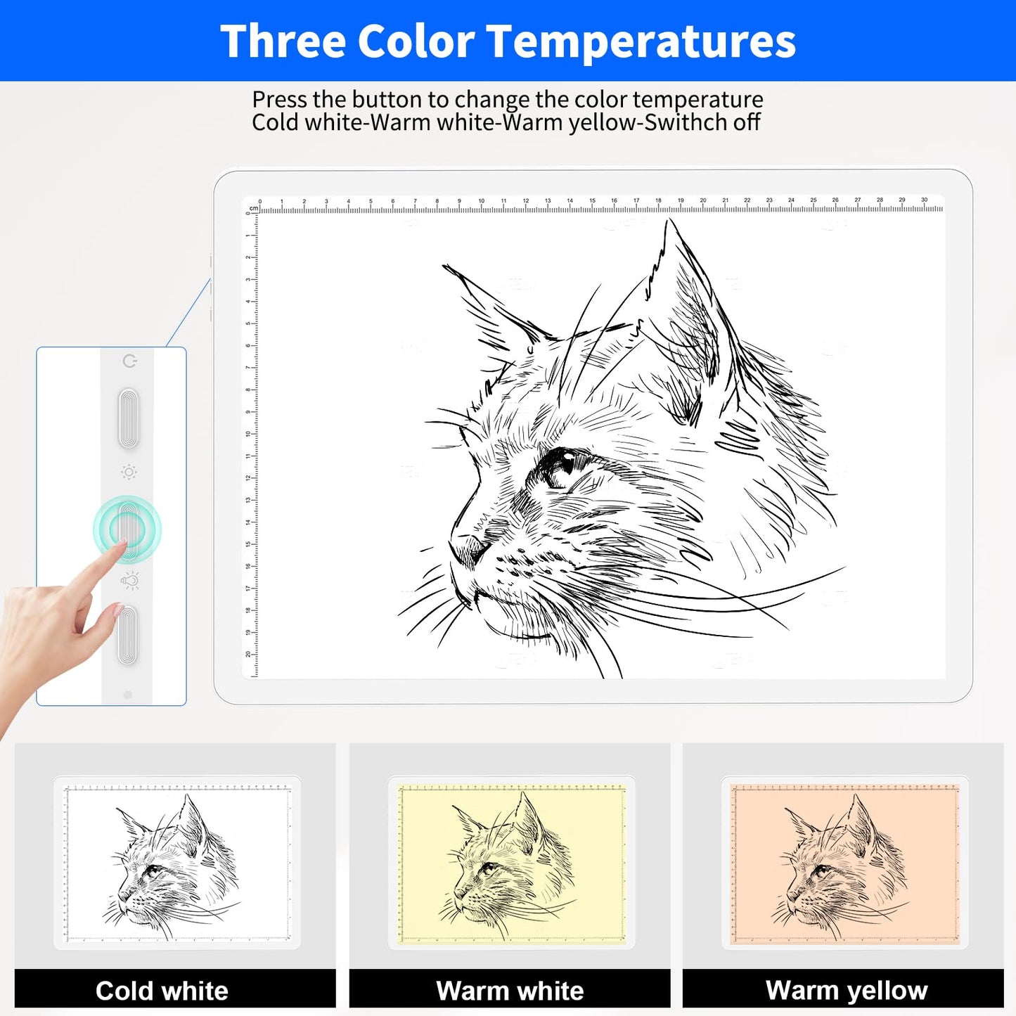 Elice Rechargeable A4 Light Pad with Carry Bag, Magnetic LED Light Board with Physical Button, Super Bright Diamond Art Light Pad, Ultra-Thin Light Box for Tracing, Weeding, Diamond Painting -White