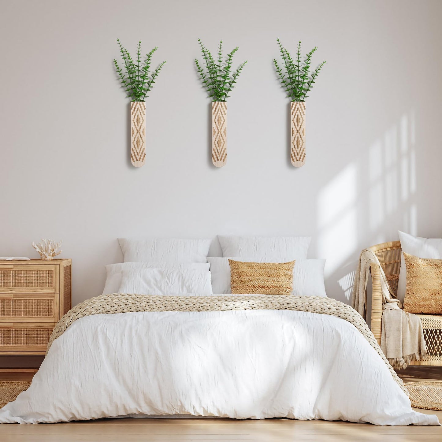 3 Pack Wood Wall Planter, Boho Wall Art for Entryway and Bathroom Decor, Modern Farmhouse Decor, Wall Decor Vase for Holding Fake Plants and Dried Flowers