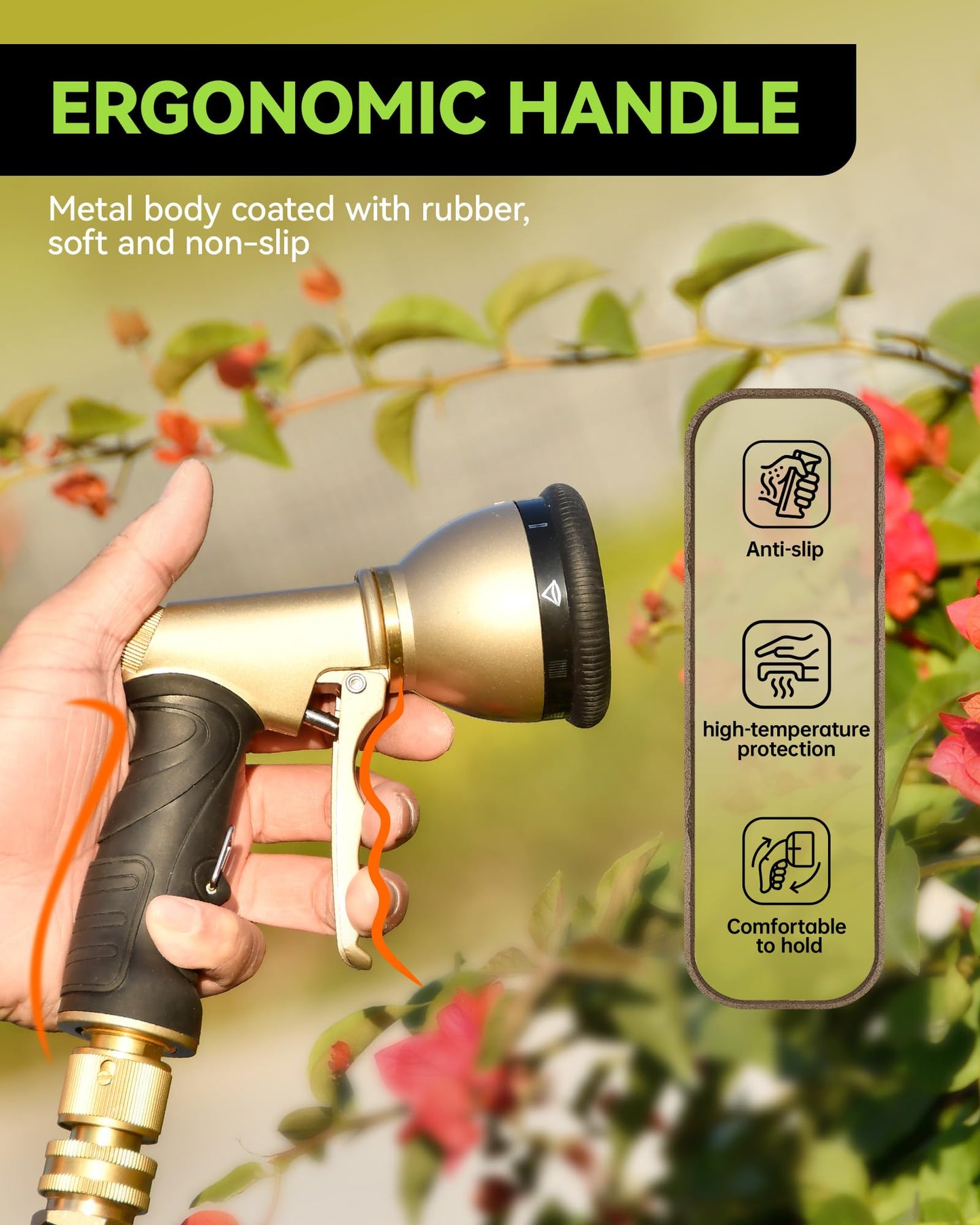 RAINPOINT Garden Hose Nozzle, 9 Spray Patterns Hose Sprayer Nozzle, Heavy Duty Metal Water Hose Nozzle, Adjustable Hand Sprayer, Watering Plants and Lawn, Pet Showering (Nozzle, Green)