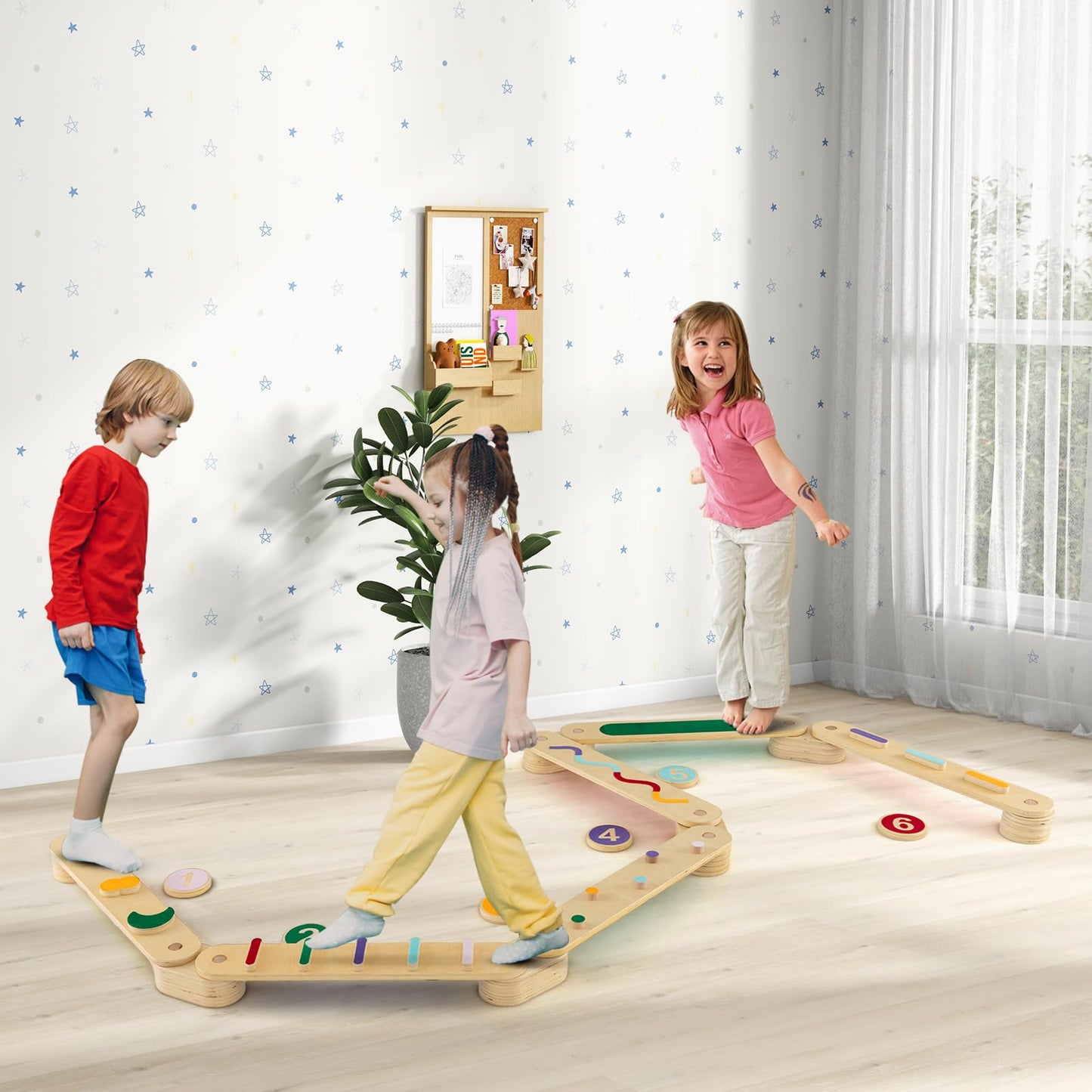 Costzon Montessori Wooden Balance Beam Step Stones, Double-Sided 12-pcs Kids Gymnastics Obstacle Course Balance Board Playset for Coordination, Motor Skills, Natural Development Toy Gift Age 3+ Years