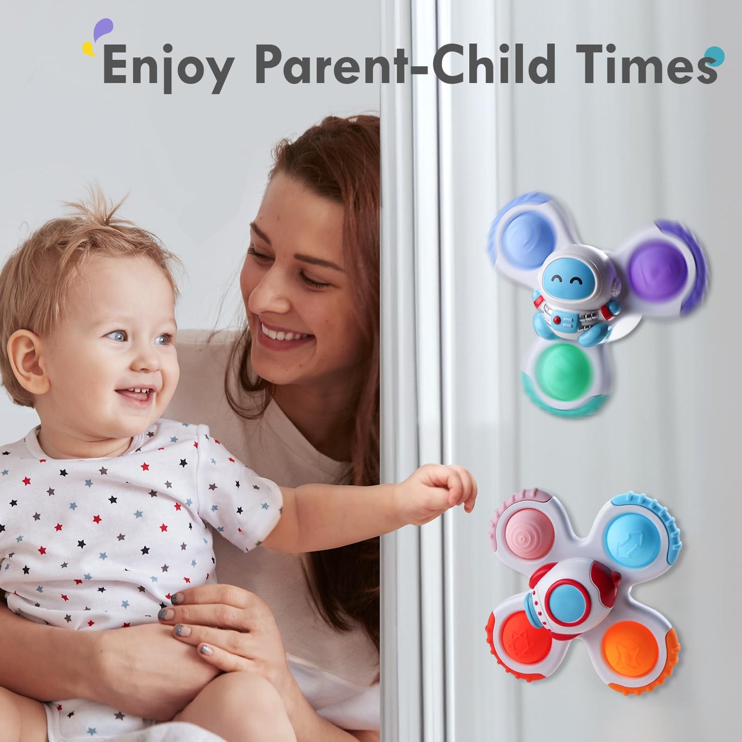 ALASOU 6 PCS Suction Cup Rotating Toys(3 Bee+3 Space) for Infant and Toddlers