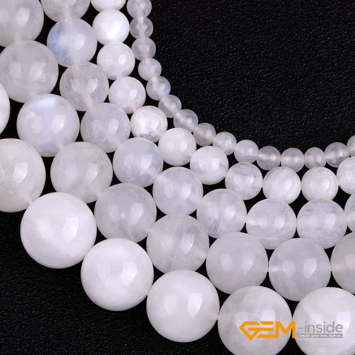GEM-Inside Genuine 8mm Natural Blue Rainbow Moonstone AAA Grade Genuine Gemstone Beads for Jewelry Making 15"