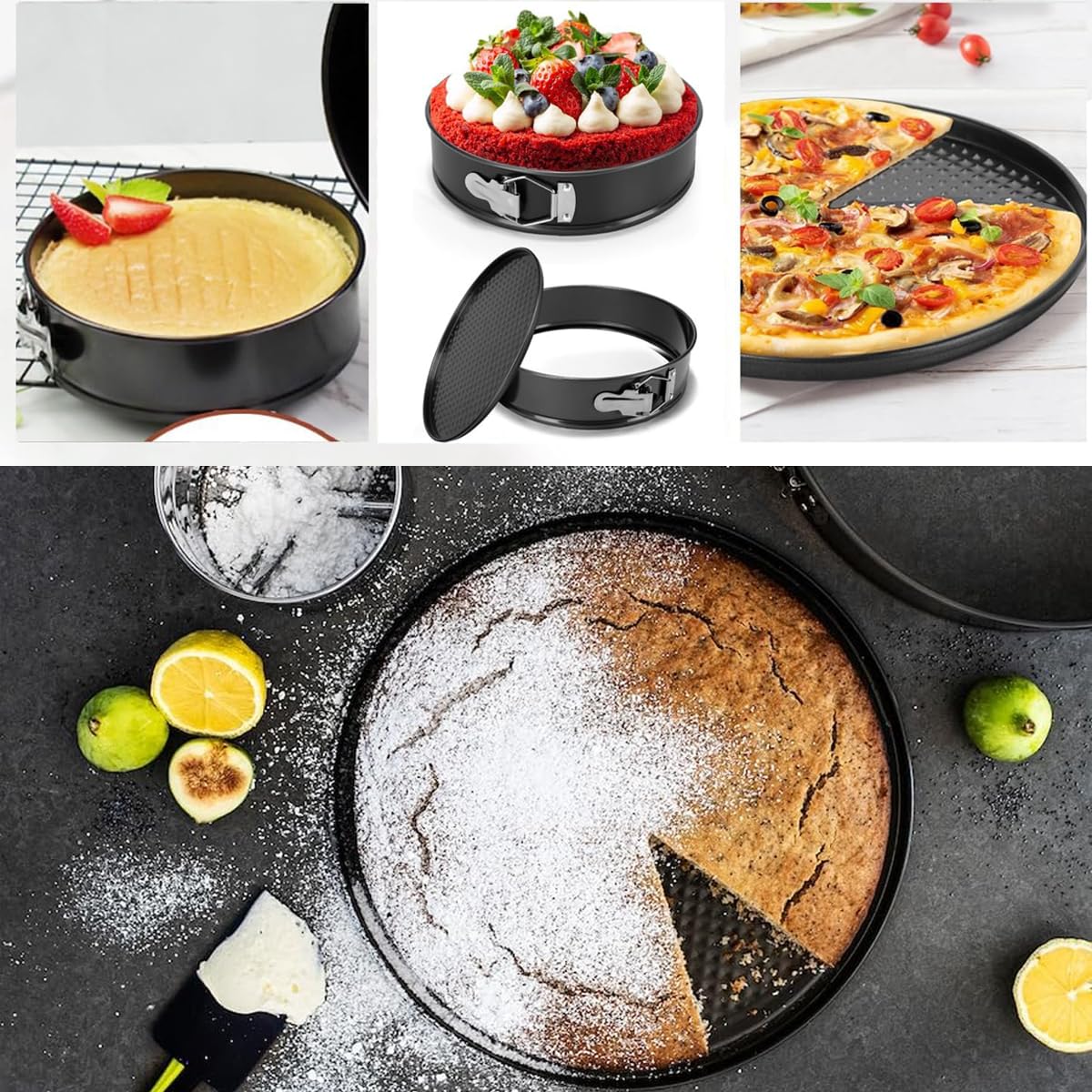 Round Cake Pan Sets for Baking Cake Decorating Supplies: 4 Non-Stick Springform Pans Set (4, 7,9,10 inches), Icing Tips, Cake Leveler – Multi-functional Leak-Proof CheeseCake Pan