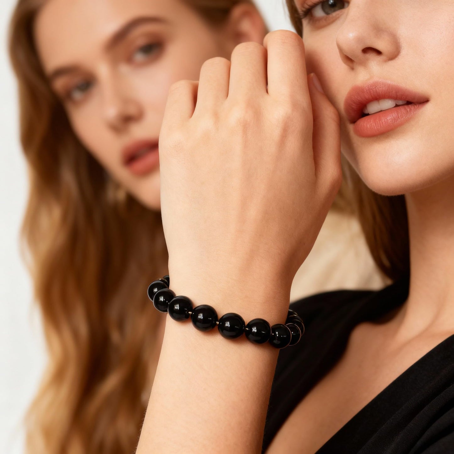 The Vida Handmade AAA+ Quality Crystal Stretch Elastic Bracelet - Nature Gemstone - Jewelry Gift - Holiday Gift - For Women & Men (Black Onyx)