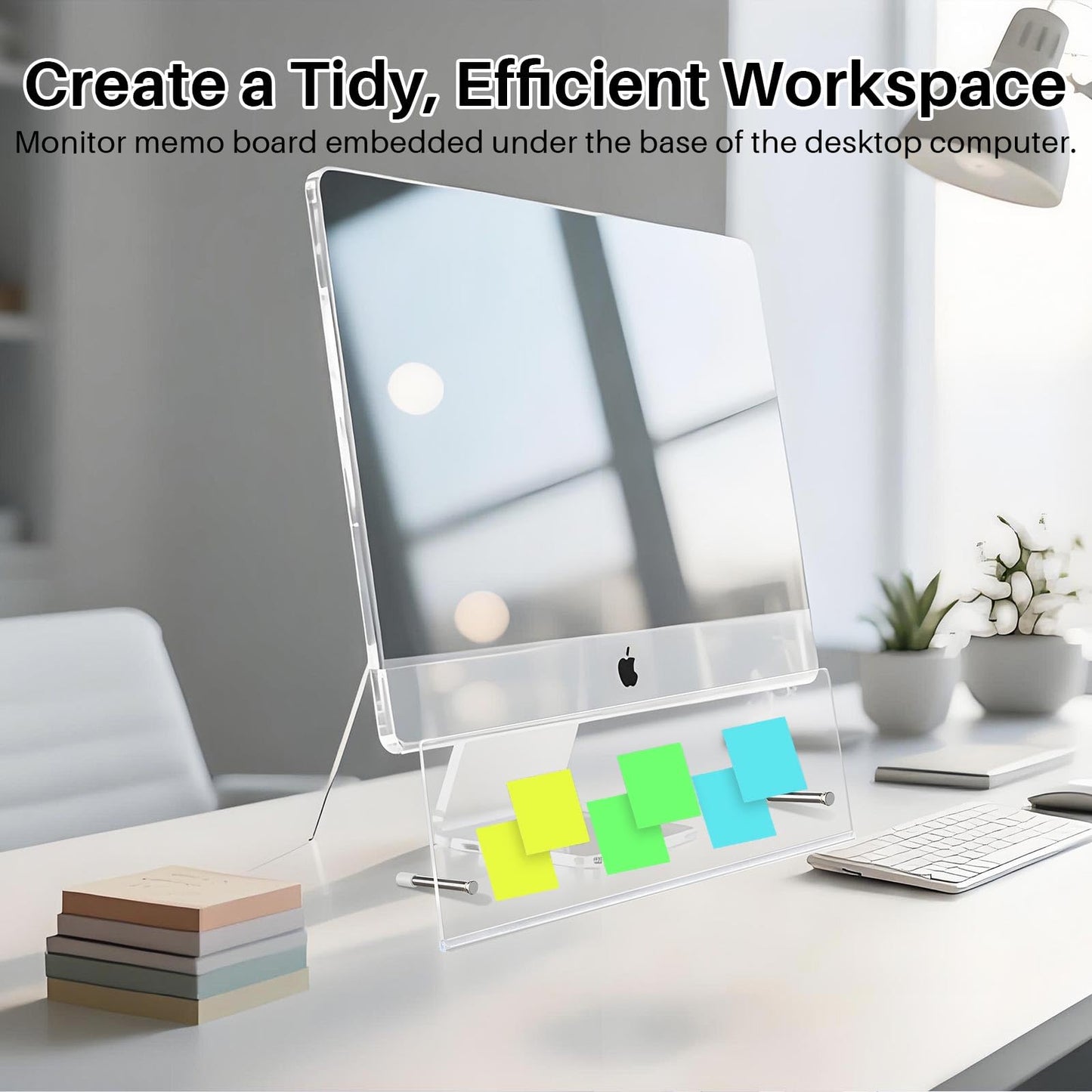 Monitor Memo Board Holder 14"x5", Office Organization Memo Holders for Computer Sticky Note Holder, Space-Saving Under Monitor, Movable & Reusable, Screen Saver for Office & Home Desktop Decor