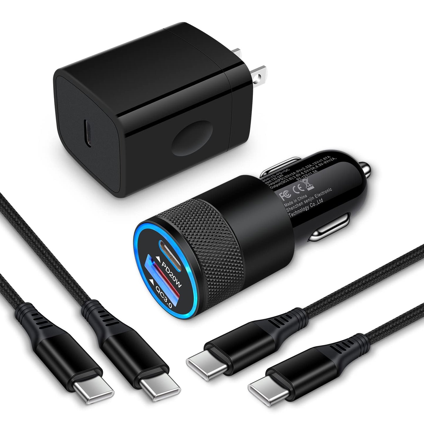 Type C Charger Fast Charging Block for Samsung Galaxy S25, A15 5G,A16,A55,A35,A14,A13,A25,S24 S23 FE,A03s,A53,Z Fold6,20W PD 3.0 USB C Wall Charger 38W Car Adapter+2 PCS Android 6ft USB C-to-C Cable