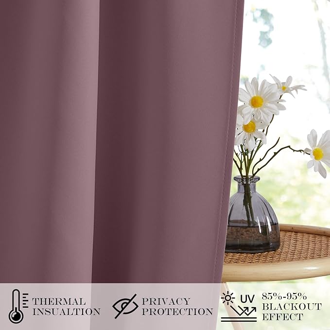 NICETOWN Doorway Curtains for Window, Thermal Insulated Blackout Door Curtin for French Door, Sidelight Rod Pocket 80 inches Long Curtains for Bedrrom, Dry Rose, 1 Panel, 42" Wide
