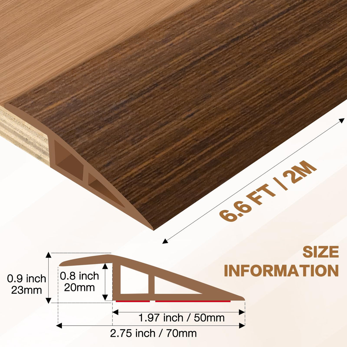 Floor Transition Strip Vinyl Door Threshold Ramp Self Adhesive Carpet Edging Strip Doorway Edge Trim (6.6 Foot)