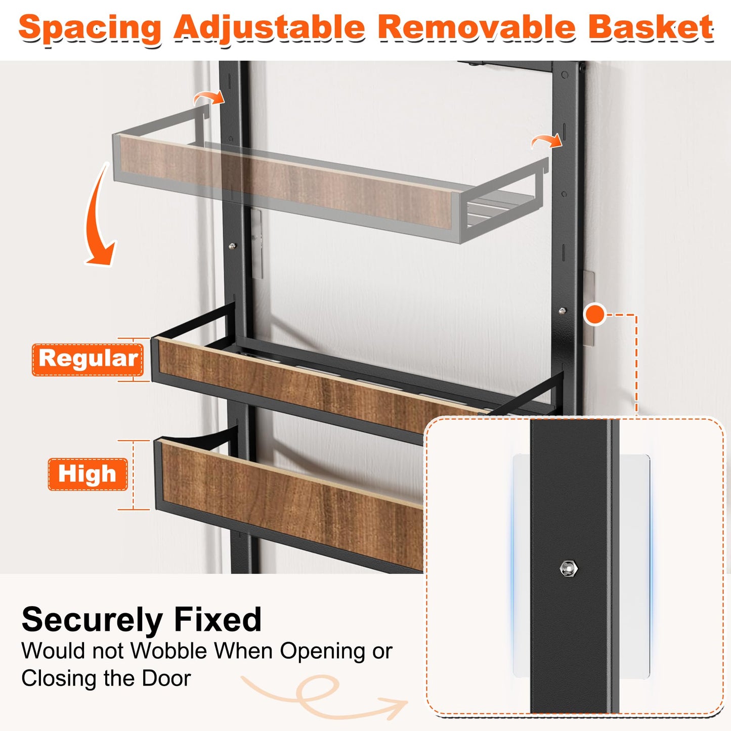 Aquzee Heavy Duty Pantry Door Organizer, 6-Tier Over the Door Pantry Organizer, 2 IN 1 Hanging Wall Mount Spice Rack, Adjustable Baskets, Spice Organization for Cabinet Kitchen Closet