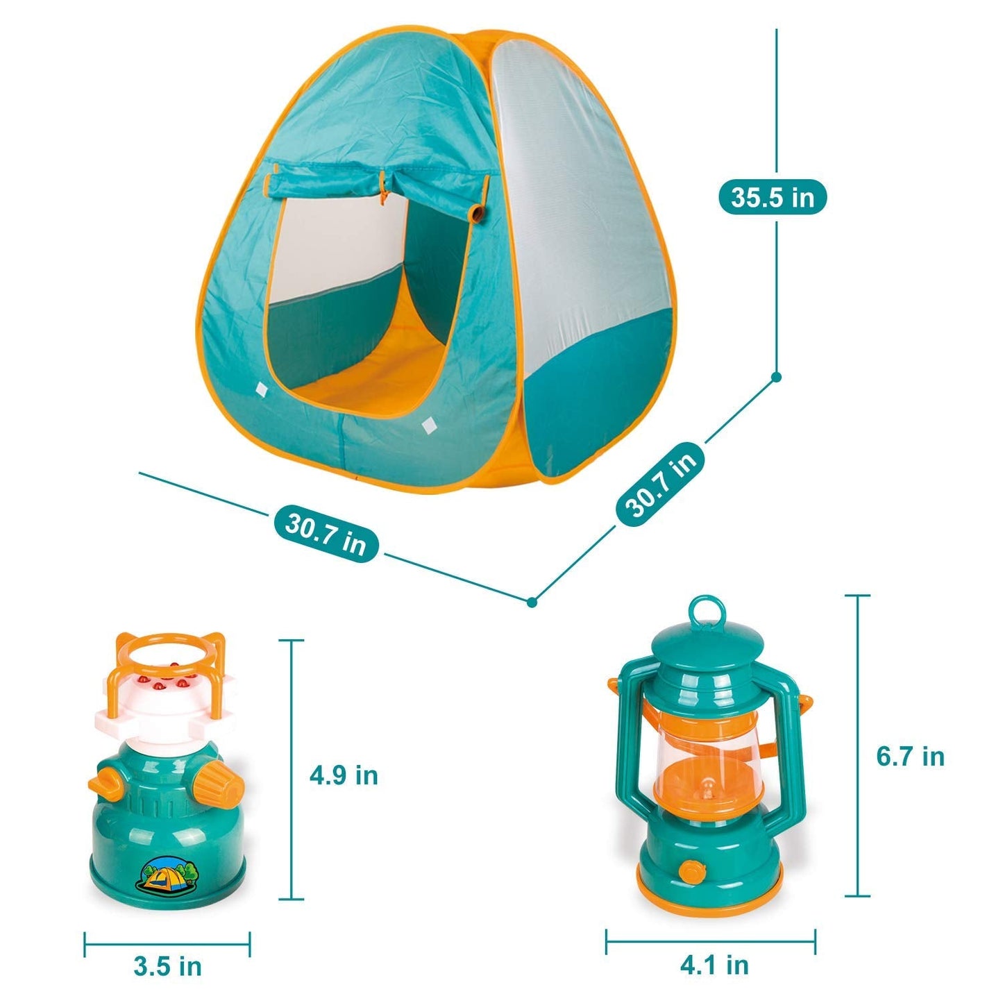 FUN LITTLE TOYS Pop Up Play Tent with Camping Gear and Tools Set, Outdoor Toys for Kids
