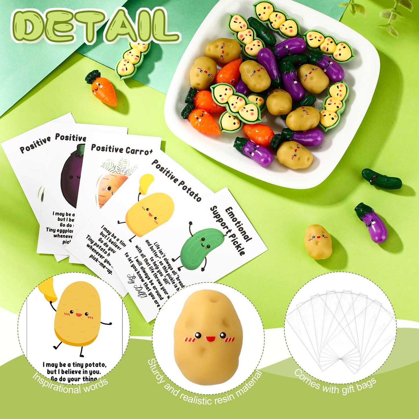 CroBlissful 100 Sets Administrative Professionals Week Gift Positive Inspirational Potatoes Pickle Resin Vegetables Employee Appreciation Gift for Assistant Secretary Graduation Teacher Nurse Team