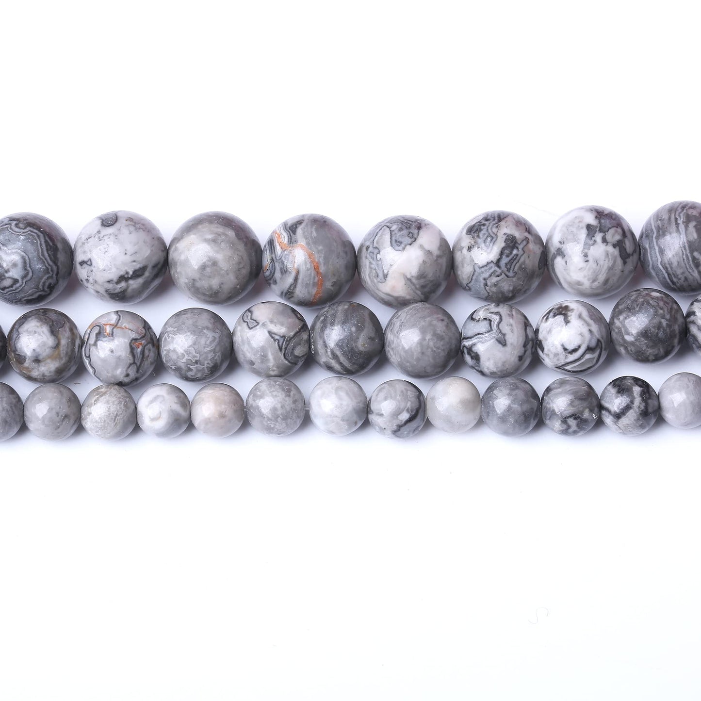 10MM Grey Map Round Loose Beads Natural Gem Beads Crystal Energy Stone Beads for Jewelry Making DIY Bracelet Necklace