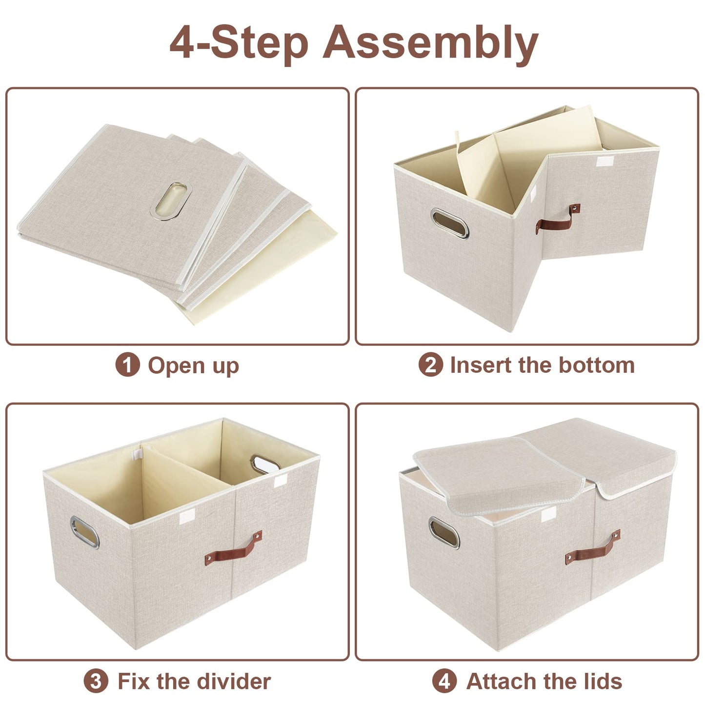 TYEERS Extra Large Collapsible Storage Bins with Lids and Compartments, Washable, Fabric Storage Boxes, 21.7x13x11.8 inches, 1 Pack, Beige