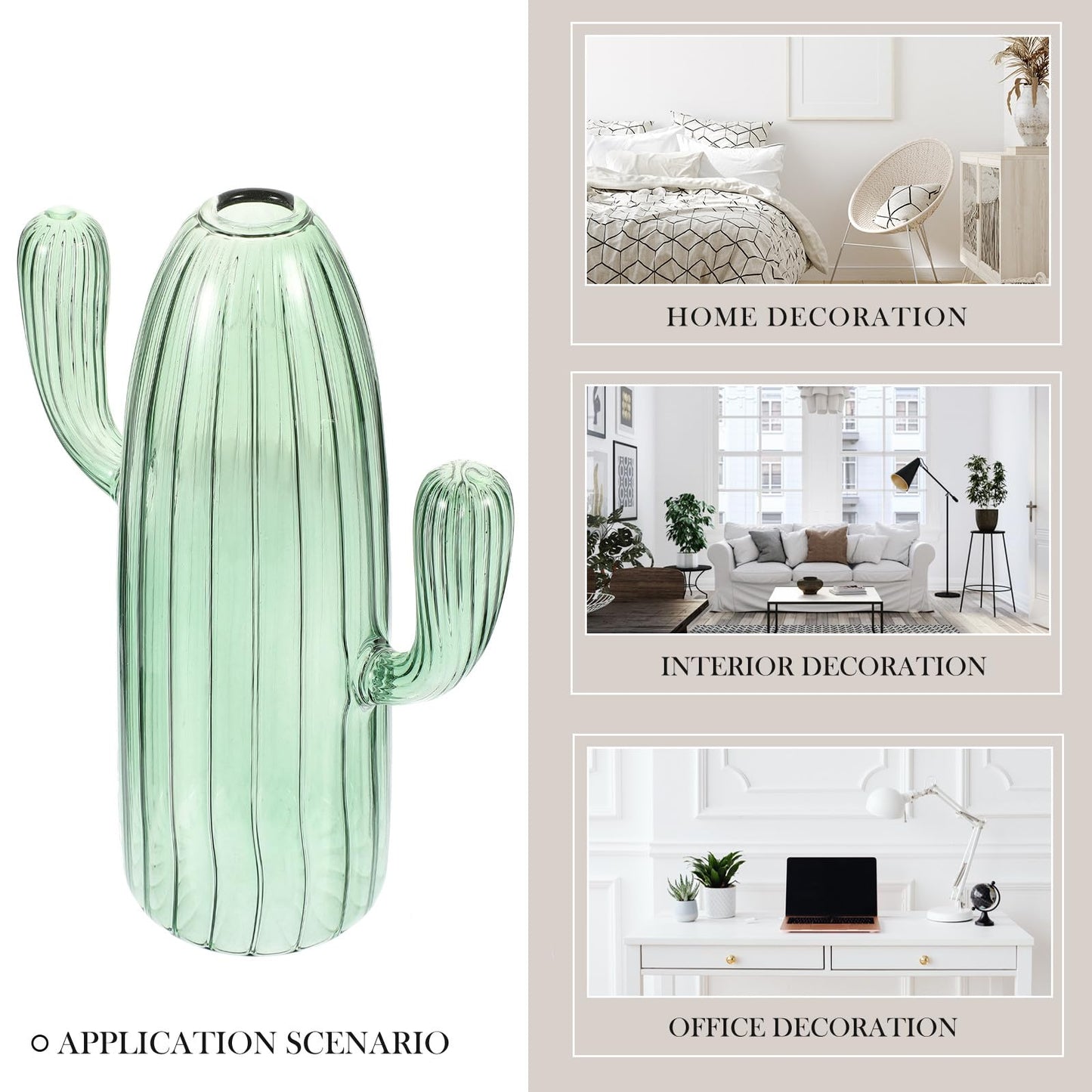 Beavorty Cactus Shaped Glass Hydroponic Plant Vase Green Decorative Terrarium Jar for Home Office Table Centerpiece