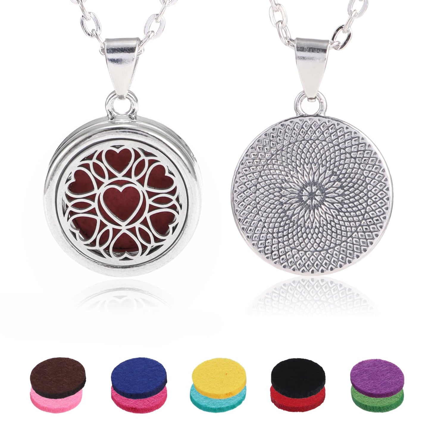 YWLI Essential Oil Diffuser Necklace Aromatherapy Locket Heart Pendant Necklace Stainless Steel Necklace Pendant with 10 Pcs Refill Pads