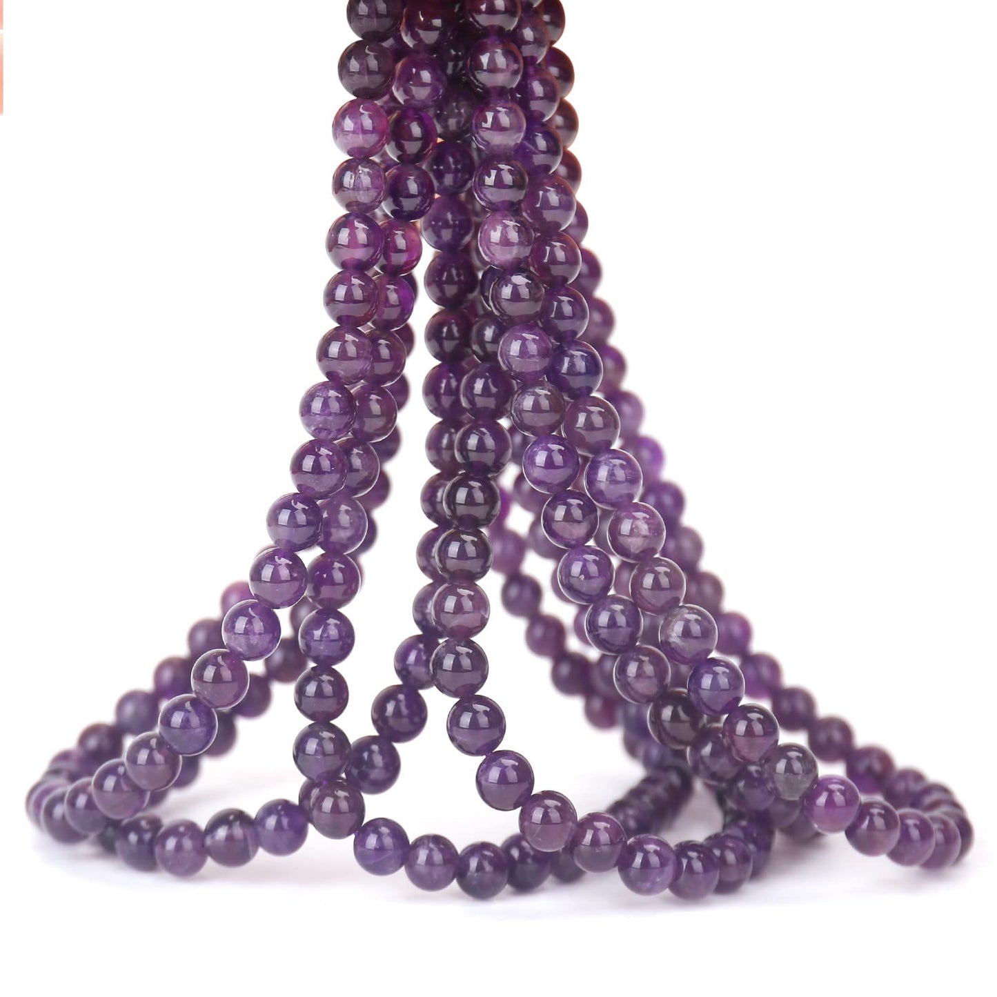 70PCS Natural 8MM Healing Gemstone, Amethyst Energy Stone Round Loose Beads, Semi-Precious Crystal Beads with Free Elastic String for Jewelry Making DIY