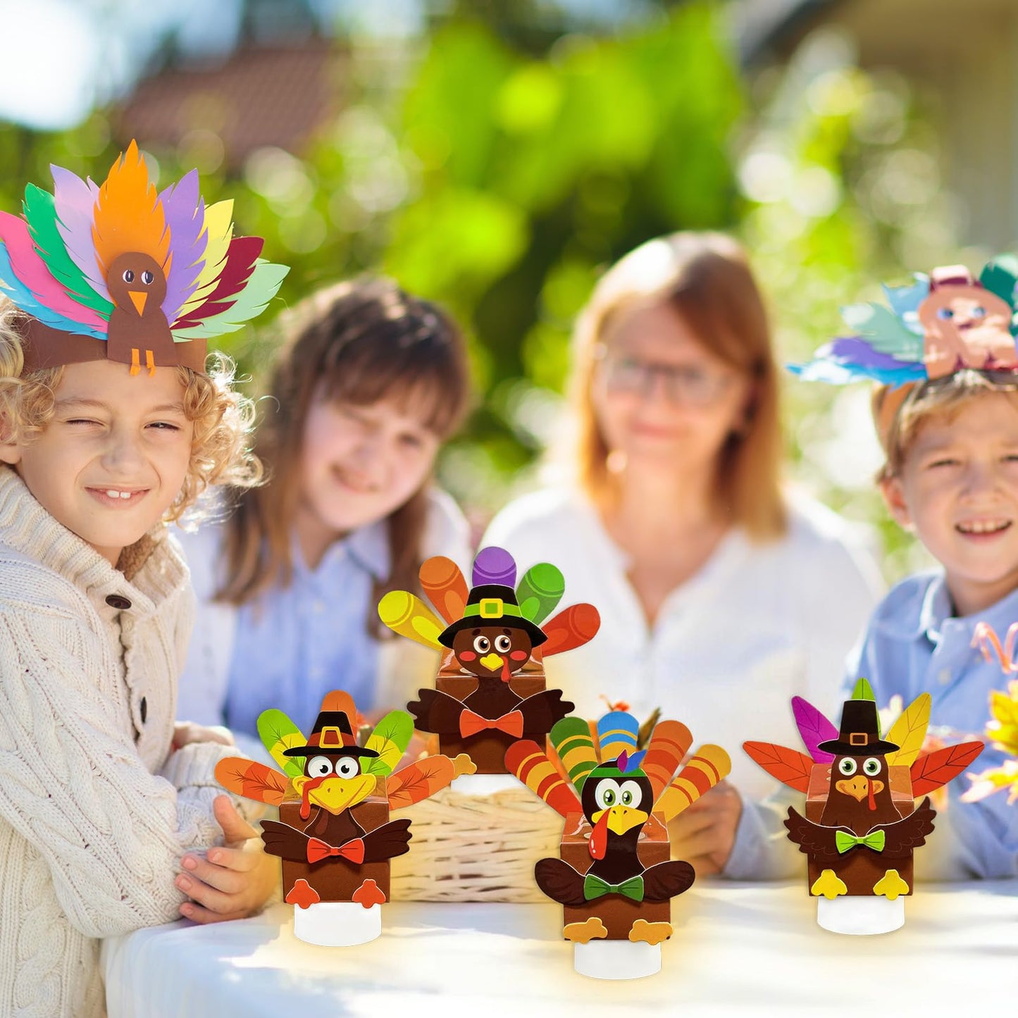 Cinrobiye 24 Pack Thanksgiving Craft Kit DIY Turkey Table Decorations，Thanksgiving Turkey Box for Fall Home Classroom Activities Party Table Centerpieces Dining Room