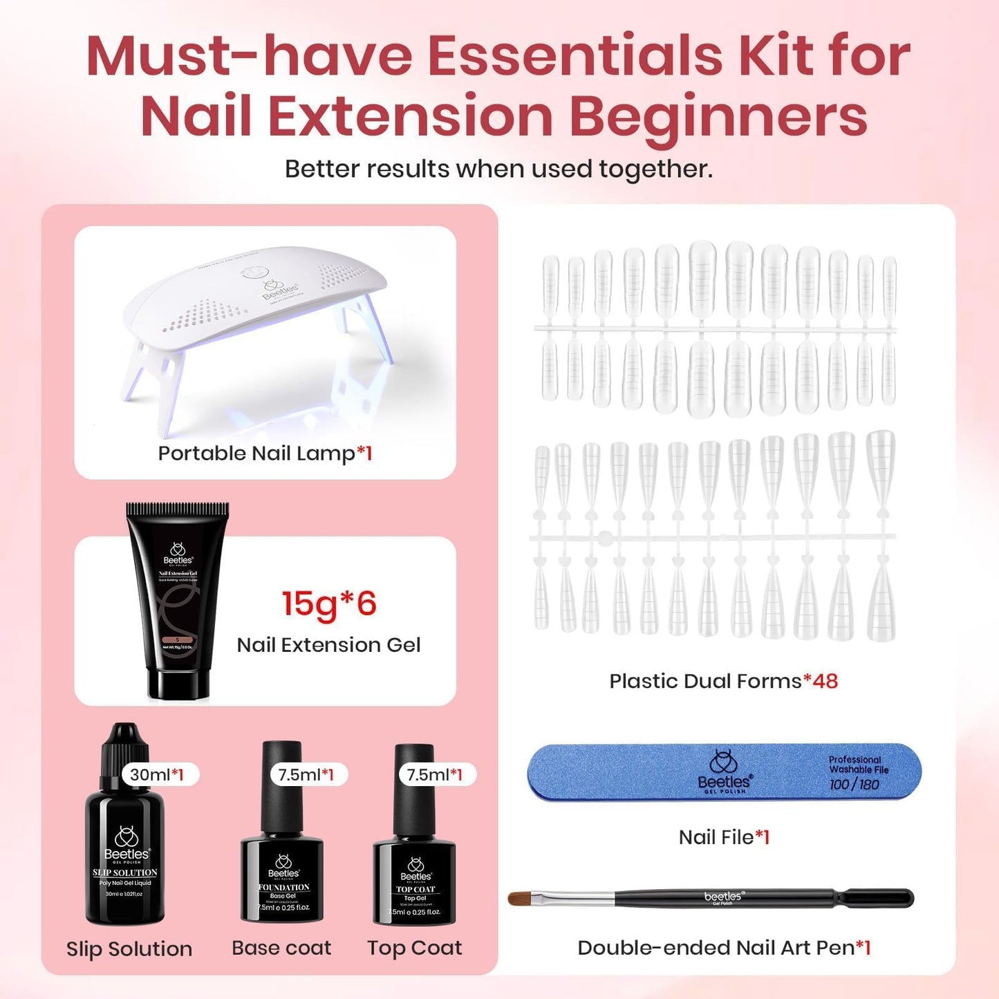 Beetles Poly Nail Gel Kit - 6 Colors Jelly Nude Extension Kit with Slip Solution Builder Nail Enhancement for Beginner & Professional Long Lasting DIY Home Gift for Women, UV & LED Needed