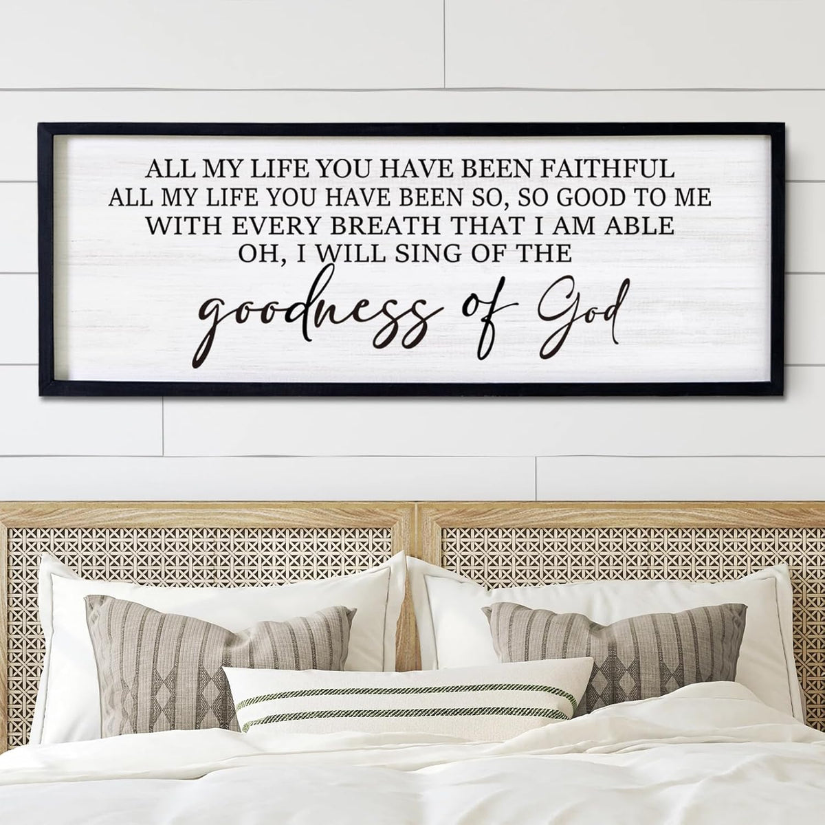 Goodness of God Framed Wall Art, 40''×15'' Positive Religious Black Bible Verse for Christian God Jesus Christ Prayer, Vintage Rustic Long Holy Catholic Scripture Decor