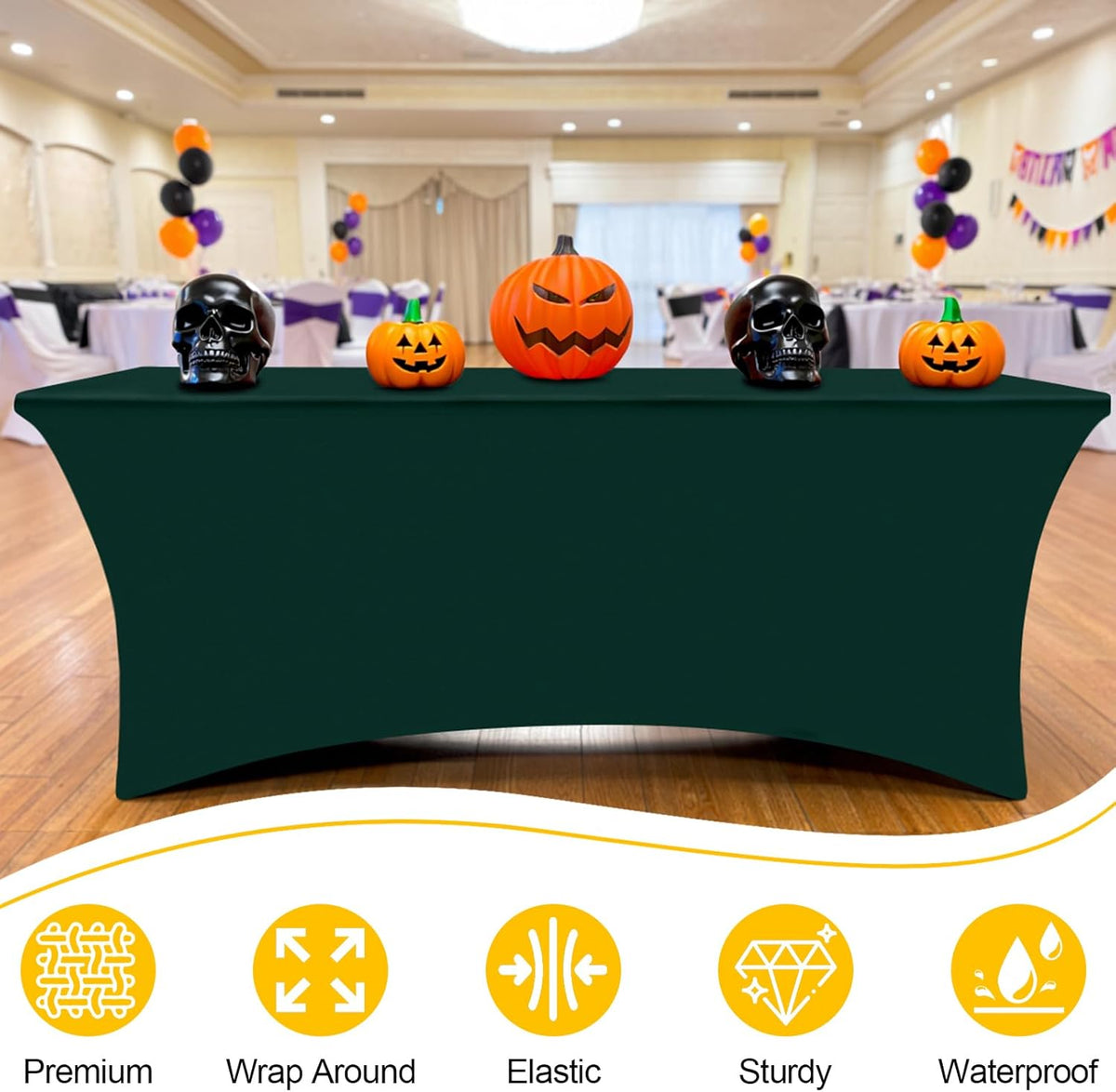 Smiry 2 Pack Spandex Table Cloth 8FT, Elastic Fitted Stretch Tablecloths, Washable and Wrinkle Free Rectangular Patio Table Cover for Outdoor, Wedding, Banquet (Hunter Green, 96Lx30Wx30H Inch)