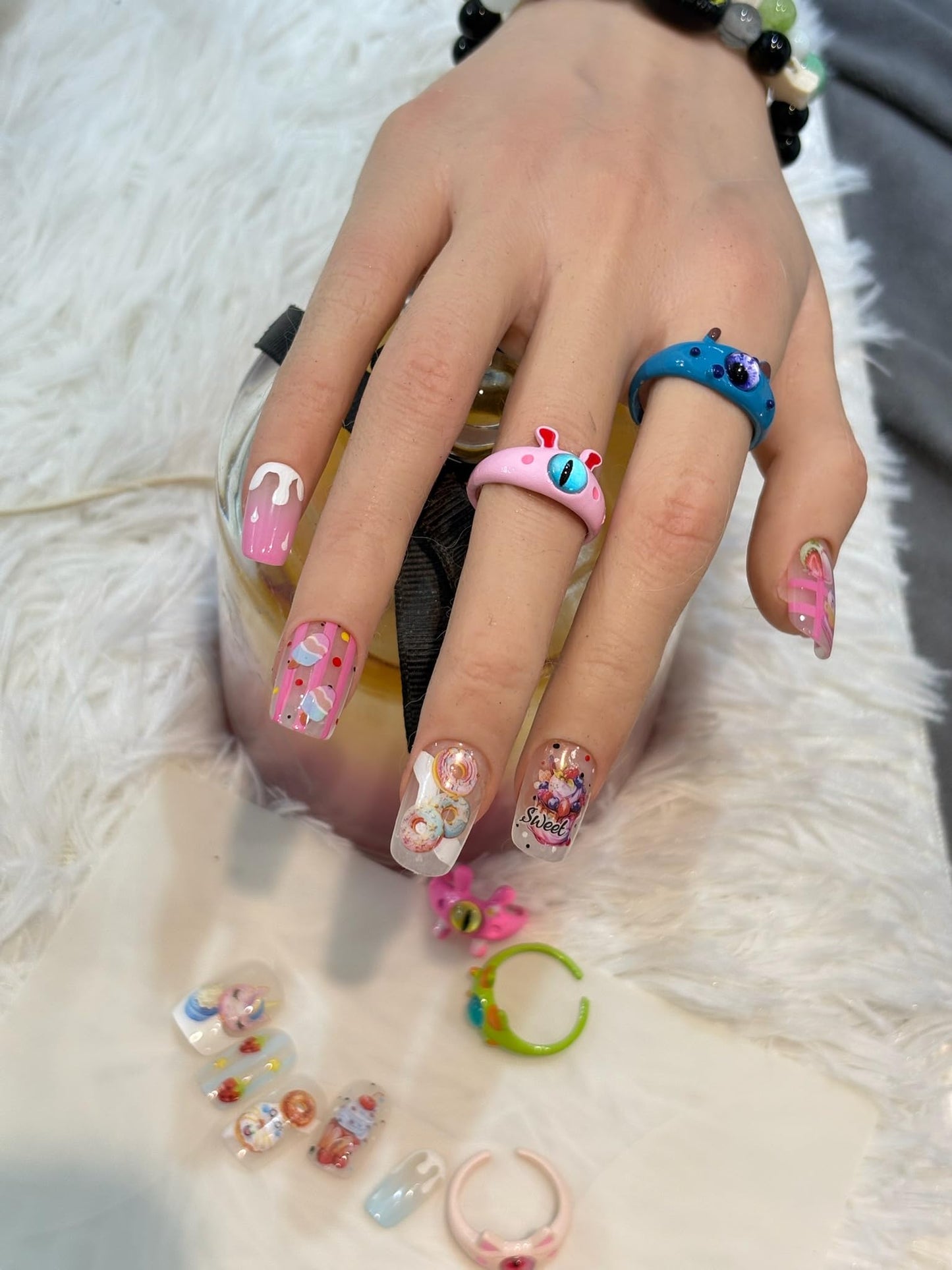 SIMAYKUWA Nail Stickers for Women with Cute Patterns (Colorful Cake and Fruits)