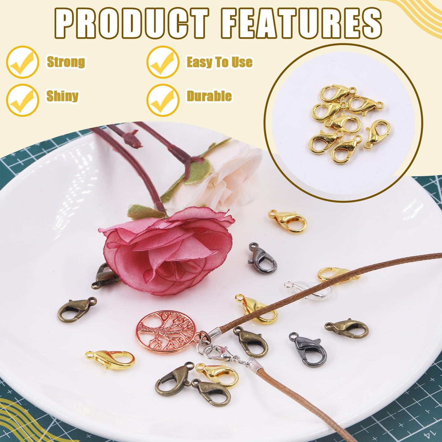 Mardatt 152Pcs 4 Sizes Mixed Color Lobster Claw Clasps Kit - 12mm, 14mm, 16mm, 18mm for DIY Bracelet & Necklace (Silver, Gold, Gun Black, Bronze)