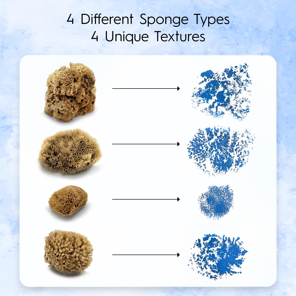 Naroa Artist Natural Sea Sponges for Painting 4 Pack | Unique Tool Set Unbleached | Great for Artists & Children | Acrylic, Watercolor, Marbling, Texturing, Pottery, Ceramics