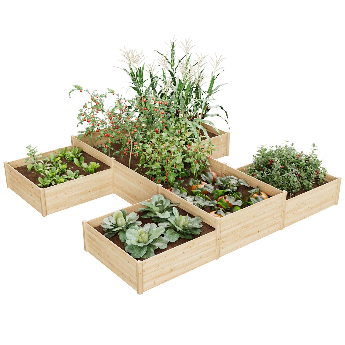 SPECRAFT H-Shaped Raised Garden Bed, 12x12x2 ft, Double-Layer Wooden Planter Box for Outdoor Patio Garden，180 cu. ft Capacity