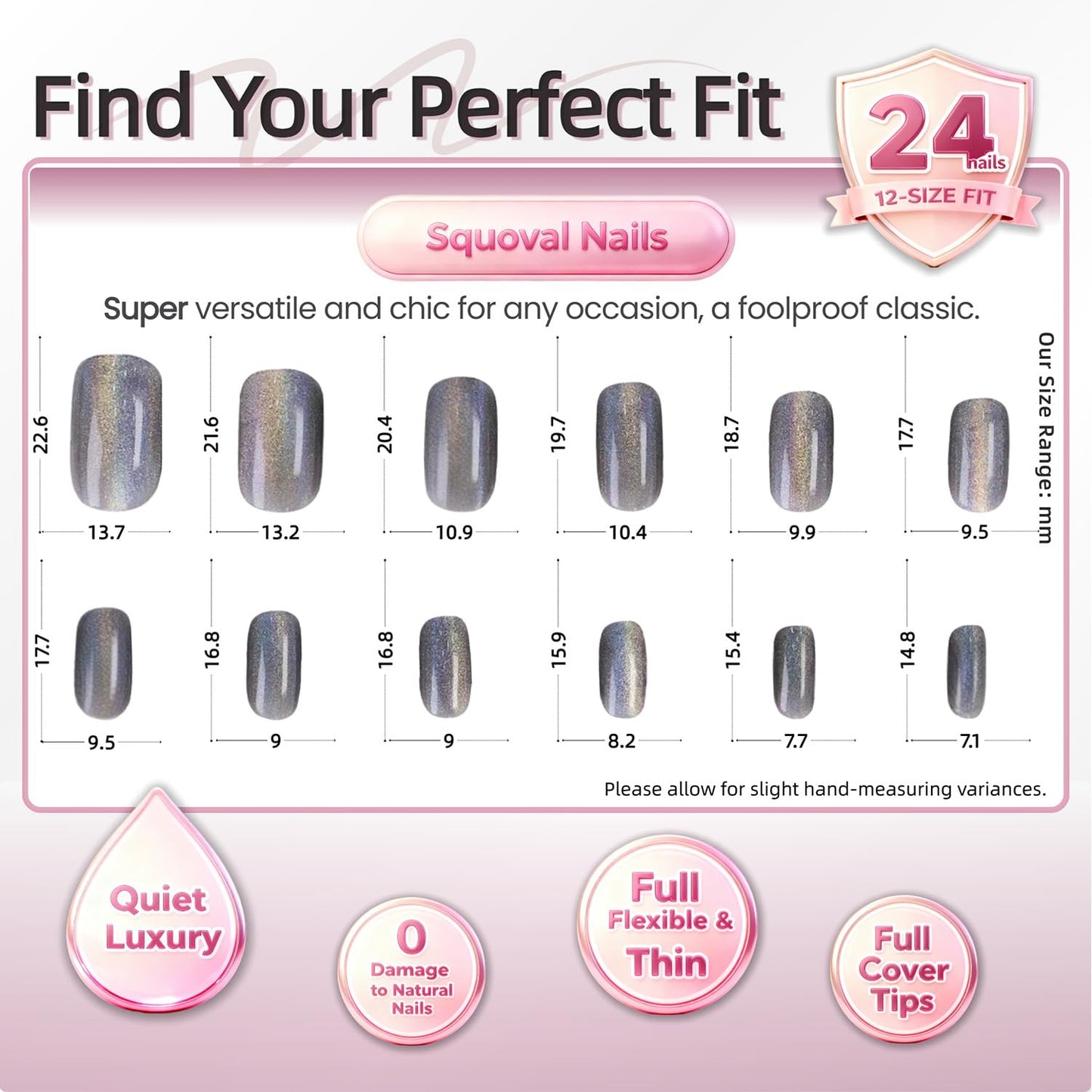 Black Cat Eye Holographic Press On Nails, Rainbow Glitter Magnetic Effect Fake Nails, Glossy Square Galaxy False Nails for Women, Reusable Full Cover Nail Tips – 24PCS