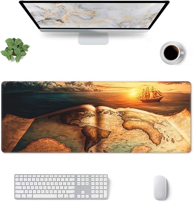 Antique World Map Extended Big Mouse Pad Large,XL Gaming Mouse Pad Desk Pad,31.5x11.8inch Long Computer Keyboard Mouse Mat Mousepad with 3mm Non-Slip Base for Home Office Work