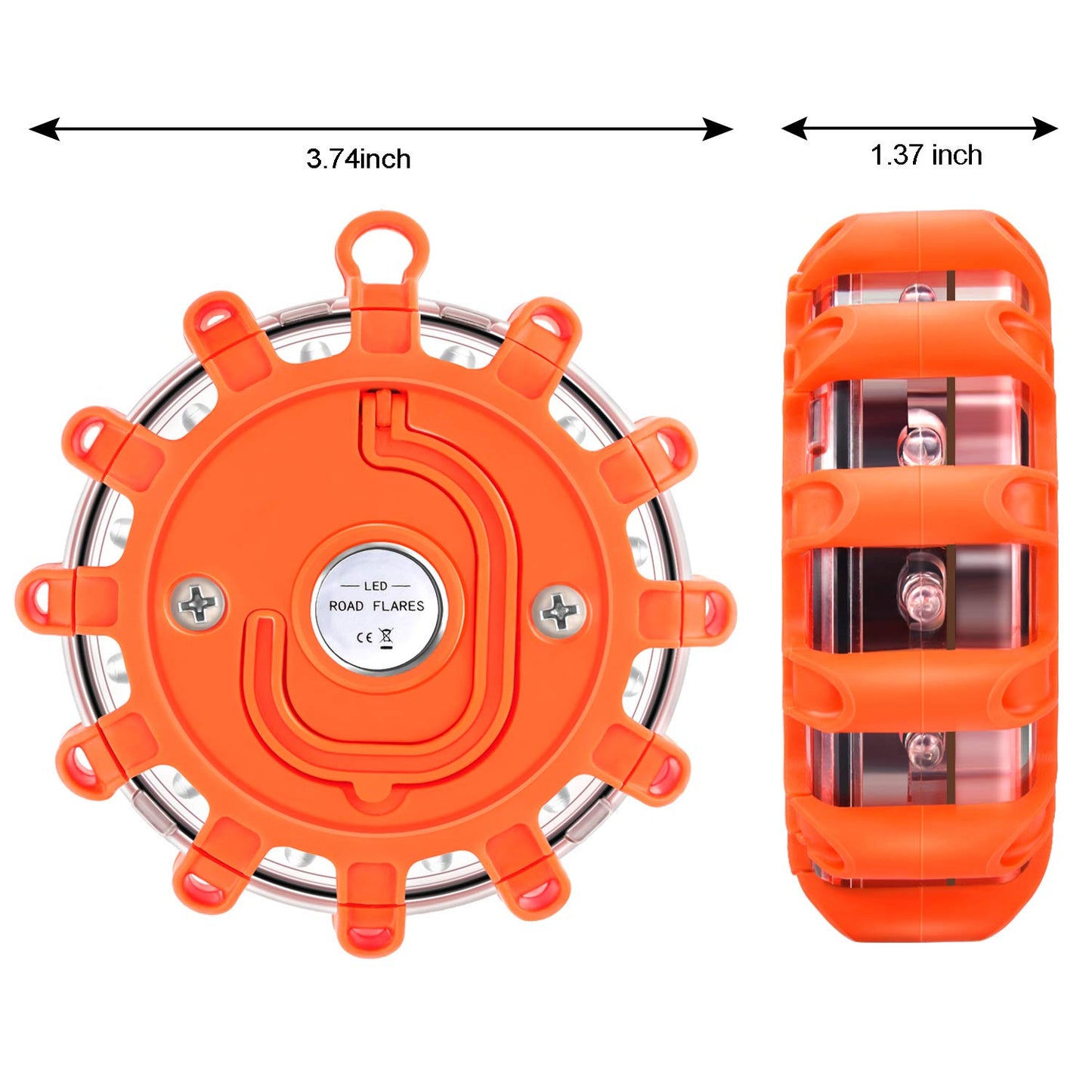 AK [4 Pack LED Road Flares Safety Flashing Warning Light Roadside Emergency Disc Beacon Kit for Vehicles Boats with Magnetic Base & Hook, Premium Storage Bag (Batteries Not Included) (4)