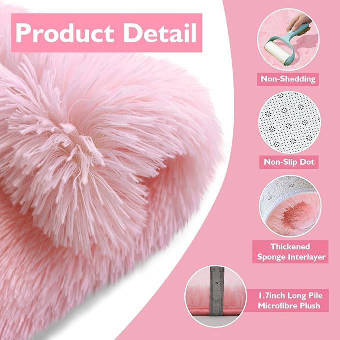 9x12 Fluffy Area Rugs for Living Room,Large Pink Fuzzy Shag Area Rug for Bedroom,Soft Non-Shedding Indoor Plush Carpet for Kids Bedroom Nursery Home Decor
