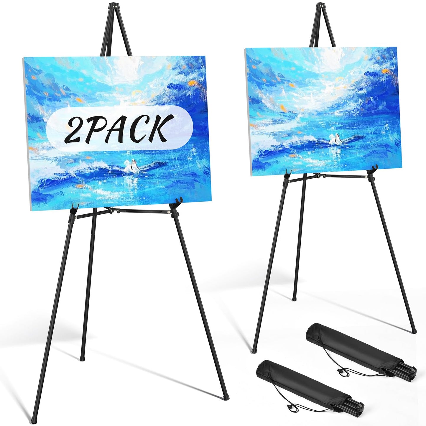 Easel Stand for Sign 70" Adjustable,Portable Metal Easels for Display with Reinforced Support,Folding Easel Sign for Wedding Sign,Painting(Black,2 Pack)