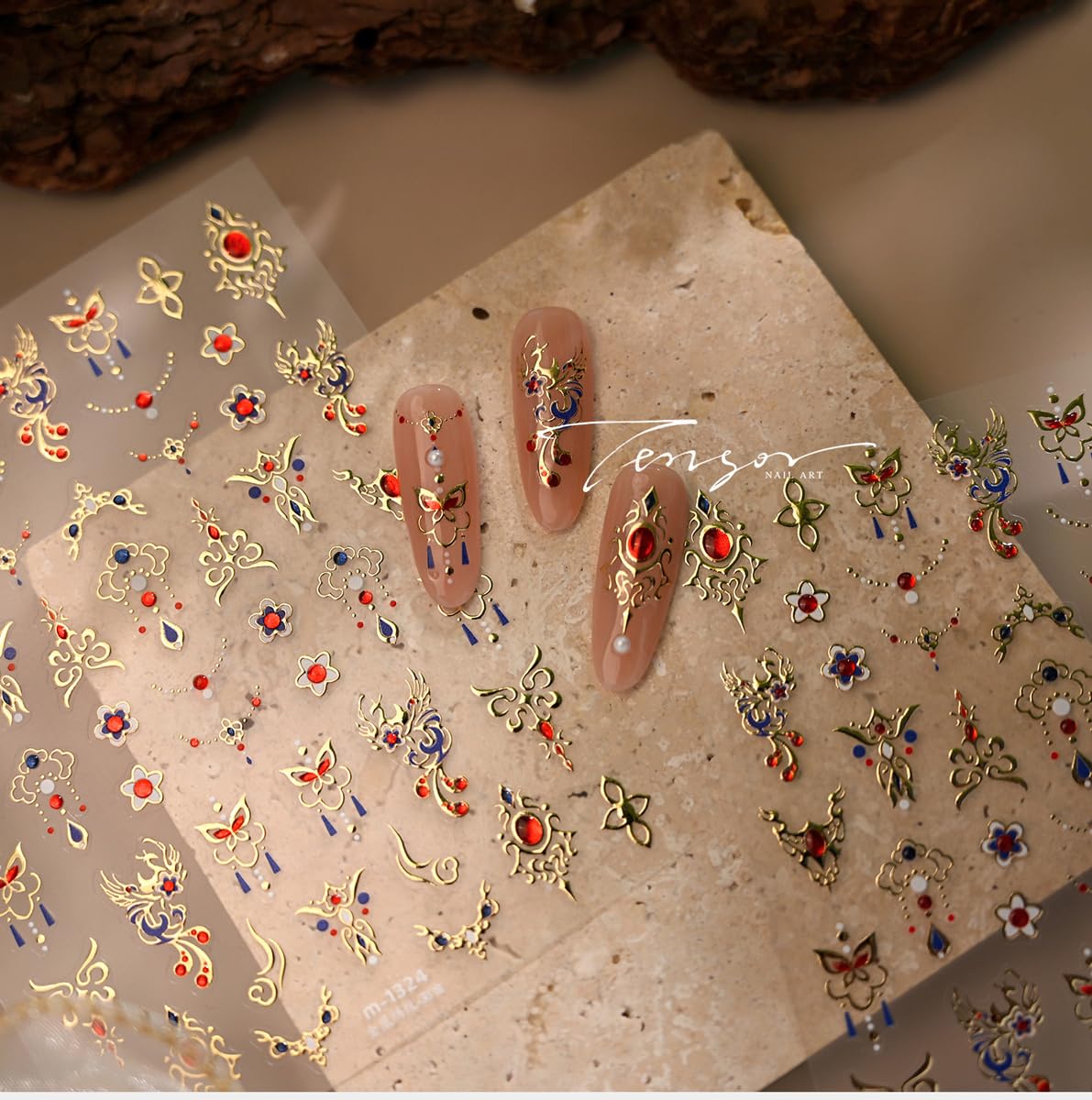Luxury Nail Art Stickers Gold Crown Nail Stickers, Gold Phoenix Nail Decals, 5D Embossed Golden Self-Adhesive Nail Decorations for Women 1 Sheet